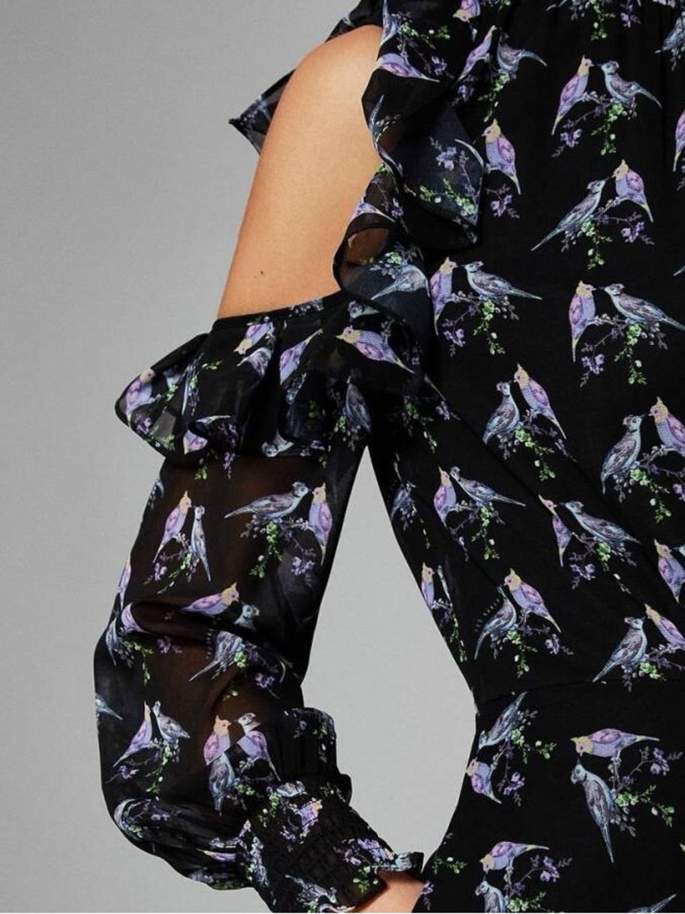 Ted Baker London Hilaina Love Birds Cold-Shoulder Ruffle Dress Size 3/US 8 NWT - Picture 5 of 10